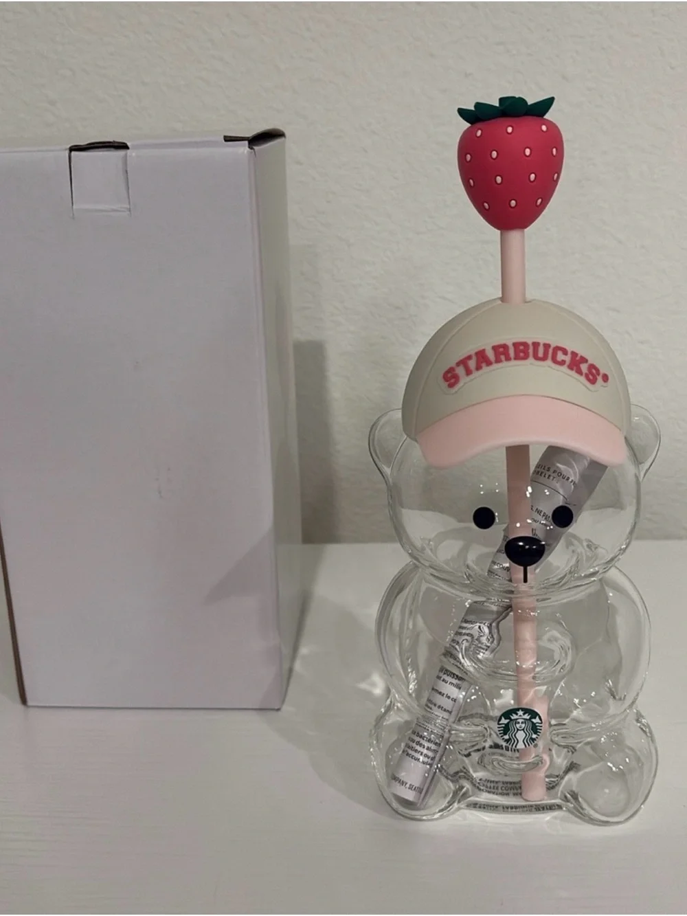 Starbucks Kids Clear Bear Cup with Pink Strawberry Topper
